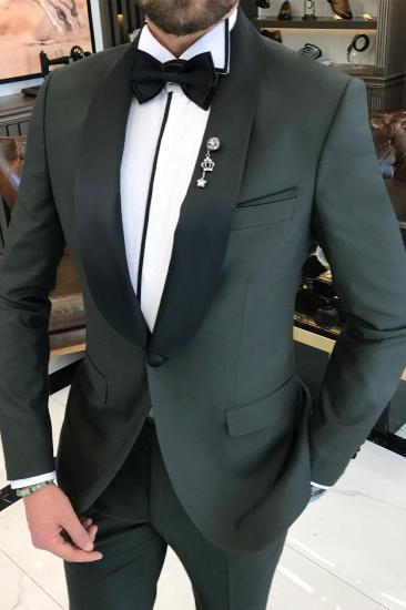 Dark Green One Button Wedding Suits With Black Shawl Lapel_2
