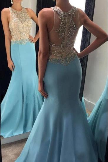 Mermaid Blue Sleeveless Crystals Evening Gowns Beaded Sexy Prom Dresses_2