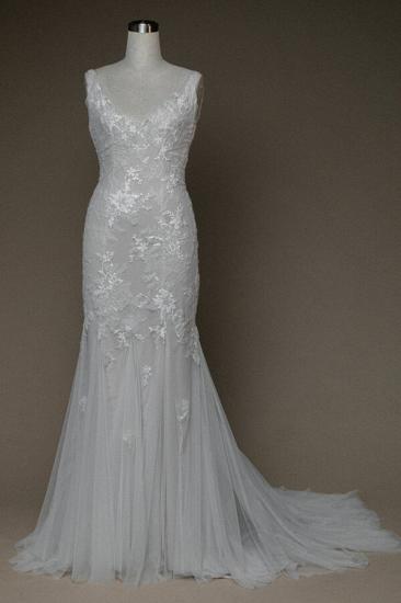Inexpensive Appliques Mermaid Wedding Dress | Charming V-neck Long Bridal Gowns_1