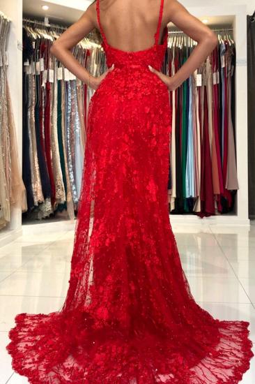 Stunning V-Neck Red Lace Appliques Mermaid Evening Gown_2