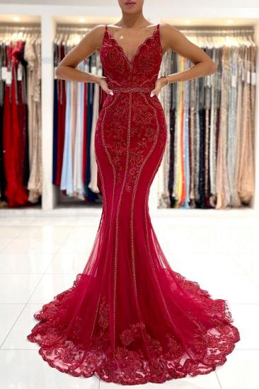 Sparkling Red Long Lace Prom Dress | Inexpensive Evening Dresses_3
