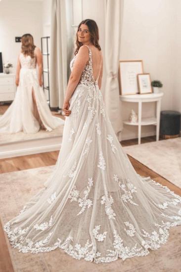 Boho Wedding Dresses V Neck Wedding Dress A Line Lace_2