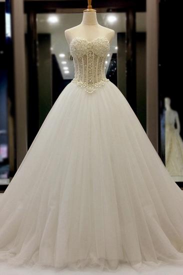 Bradyonlinewholesale AffordableWhite Organza Pearl A-Line Wedding Dresses Sweetheart Beading Bridal Gowns On Sale_1
