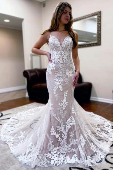 Fashion Juwel Sleeveless Mermaid Lace Backless Wedding Dresses_1