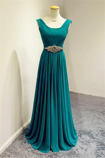 Cheap Blue Chiffon Long Prom Dresses Crystal Elegant Sweep Train Popular Evening Gowns_2