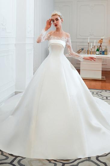 Romantic Lace Long Sleeves Princess Satin Wedding Dress | Princess Bridal Gowns with Cathedral Train_9