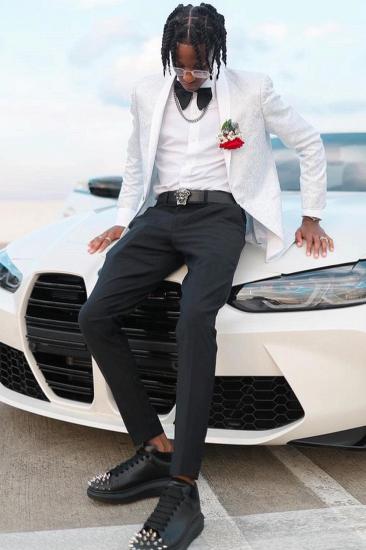 Valentine White Shawl Lapel Jacquard Prom Suits_1