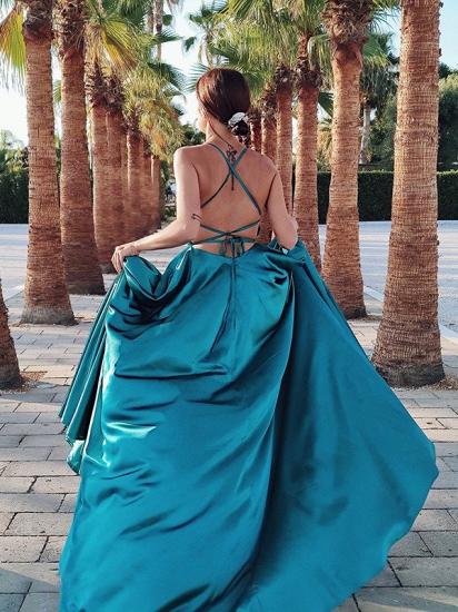 Strapless blue high split shiny simple elegant prom dress_3