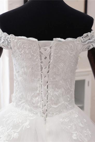 Bradyonlinewholesale Ball Gown Off-the-Shoulder Lace Appliques Wedding Dresses White Tulle Sleeveless Bridal Gowns_5