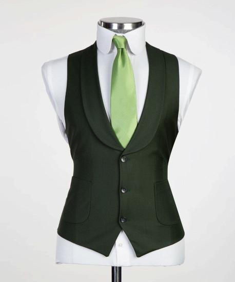 Chic dark green pointed lapel three-piece business men's suit_3