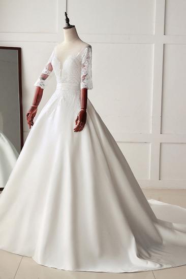 Bradyonlinewholesale Stunning Jewel Satin Tulle White Wedding Dress Half Sleeves Appliques Bridal Gowns Online_4