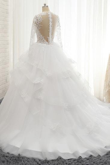 Bradyonlinewholesale Glamorous Longlseeves Tulle Ruffles Wedding Dresses Jewel A-line White Bridal Gowns With Appliques On Sale_2