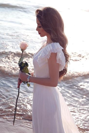 White Chiffon Ruffles Sleeves V-neck Summer Beach Wedding Dress_5