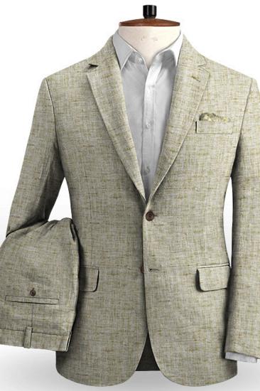 Summer Khaki Linen Mens Wedding Suit |  Casual Groom Groomsmen Blazer Tuxedo_2
