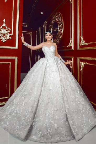 Luxurious Wedding Dresses Princess Lace Cream Wedding Dresses Online_2