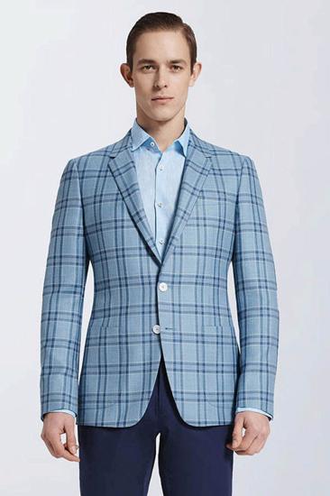 Modern Light Blue Plaid Suit Blazer Casual Prom