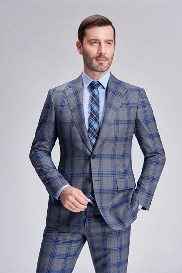 Premium Blue Plaid Grey Mens Suit | Mens Notched Lapel Two Button Suit_8