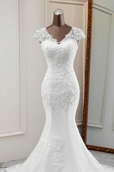 Bradyonlinewholesale Luxury V-Neck Sleeveless White Lace Mermaid Wedding Dresses with Appliques_5