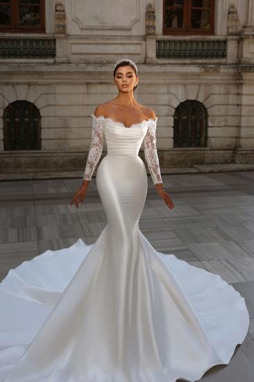 Elegant Wedding Dresses Lace Sleeves Satin Wedding Dresses A Line_2