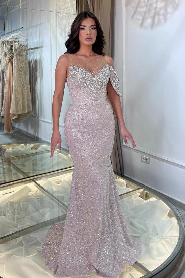 One Shoulder Sequins Crystal Mermaid Prom Dresses Floor-length_3
