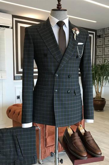 Baron Black Plaid Double Breasted Slim Fit Mens Suit_2