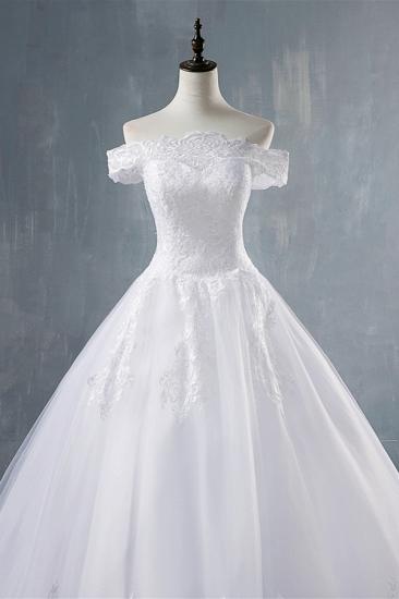 Bradyonlinewholesale Gorgeous Off-the-Shoulder White Tulle Wedding Dress Lace Appliques Bridal Gowns On Sale_5