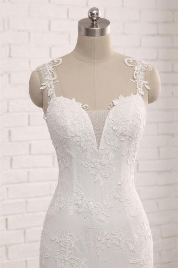 Bradyonlinewholesale Elegant Straps V-Neck Tulle Lace Mermaid Wedding Dress Appliques Sleeveless Bridal Gowns On Sale_4