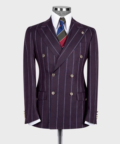 Chic Purple Striped Double Breasted Men's Business Suit_5