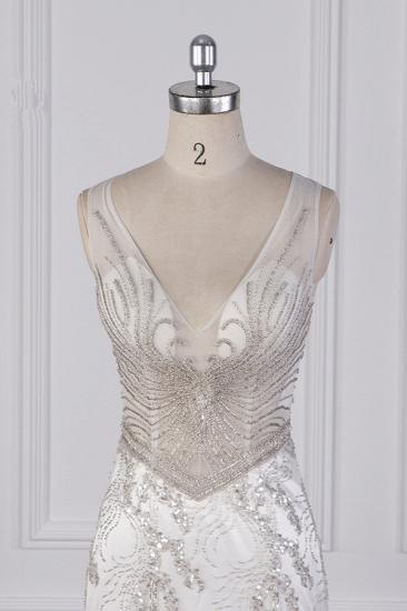 Bradyonlinewholesale Gorgeous Mermaid V-Neck Tulle Wedding Dress Sequined Bedaings Sleeveless Bridal Gowns On Sale_4