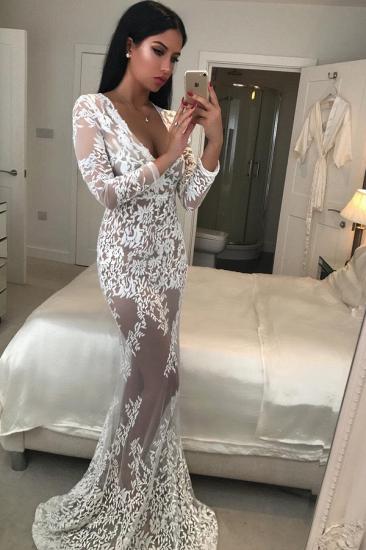 Deep V-neck Sexy Lace Formal Dress | Long Sleeve See Through Evening Gown_2