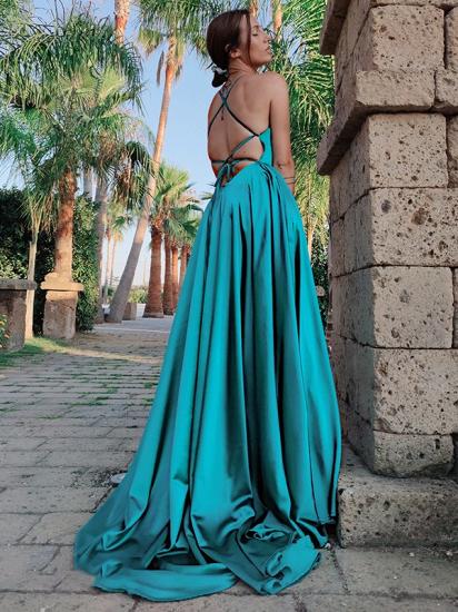 Strapless blue high split shiny simple elegant prom dress_6
