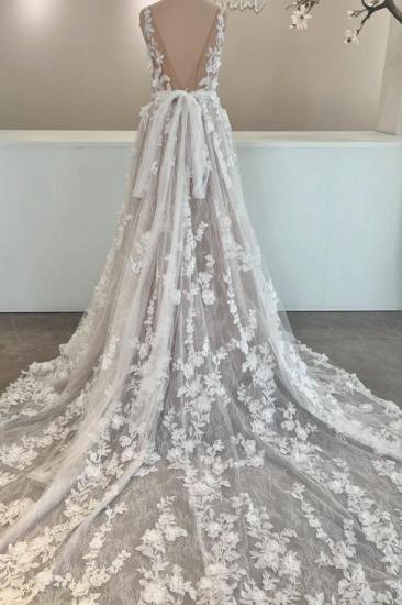 Designer Wedding Dresses V Neck Bridal Gown A Line Lace_3