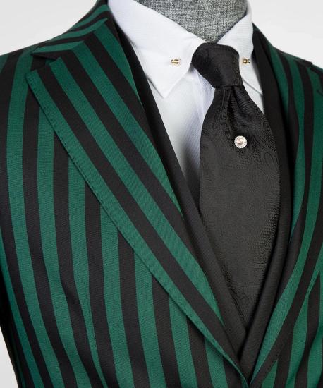 Men's Simple Green Stripe Point Collar 3-Piece Bodycon Ball Suit_3