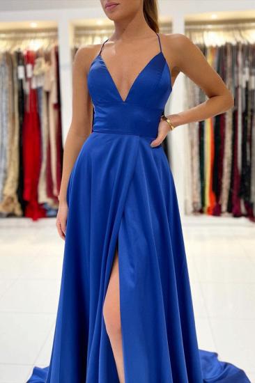 Sexy Sleeveless Royal Blue V-Neck Long Evening Dress with Side Split_3
