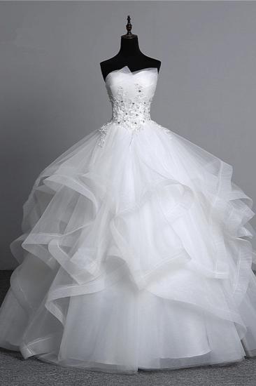 Bradyonlinewholesale Gorgeous Strapless Tulle Layers Wedding Dress Appliques Beadings Bridal Gowns Online