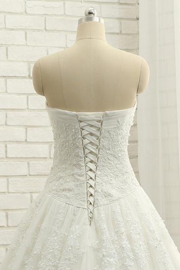 Bradyonlinewholesale Gorgeous Bateau White Tulle Wedding Dresses A line Ruffles Lace Bridal Gowns With Appliques Online_5