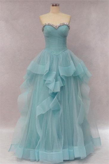 Tiered Pleats Sweetheart Prom Dresses Rhinestone Floor Length Sleeveless Evening Dresses_1