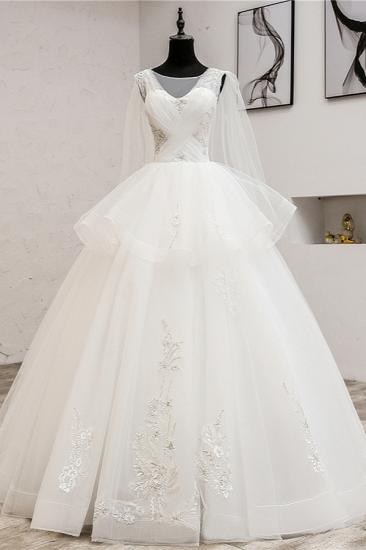 Bradyonlinewholesale Gorgeous Jewel Sleeveless White Wedding Dress Tulle Appliques Bridal Gowns Online