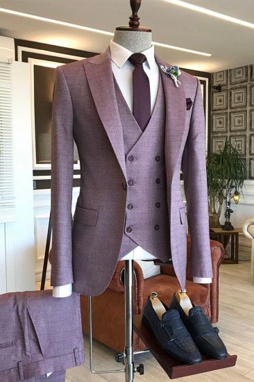 The latest purple small plaid lapel one button custom men suitable for prom_1