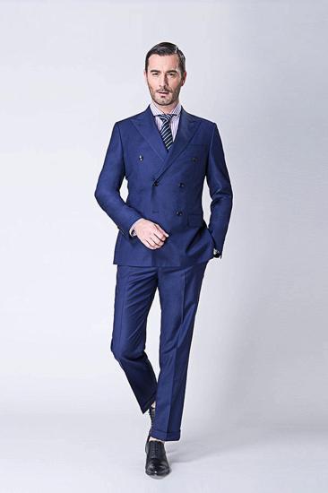 Fashion Peak Lapel Double Breasted Blue Mens Suit Online