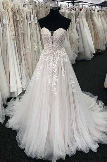 Bradyonlinewholesale Chic Unique White Lace Long White Wedding Dress Sweetheart Appliques Bridal Gowns On Sale_1