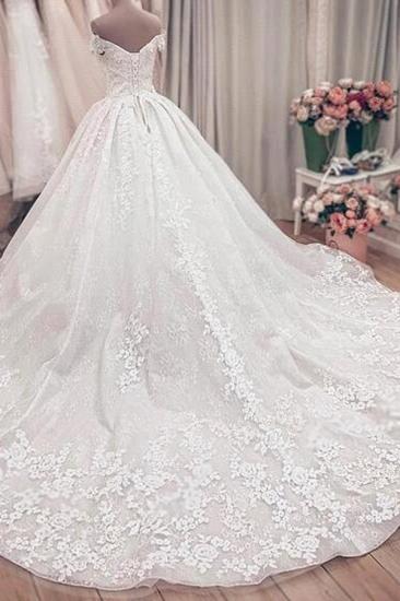 Off The Shoulder Floral Appliques Ball Gown Wedding Dresses | Lace Sleeveless Bridal Gowns_5