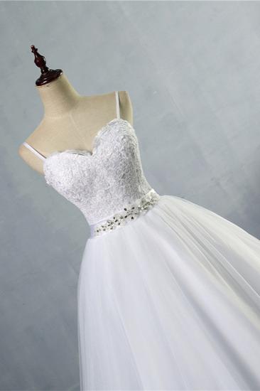 Bradyonlinewholesale Elegant Spaghetti Straps Sweetheart Wedding Dress White Tulle Appliques Bridal Gowns with Beadings Sash_4