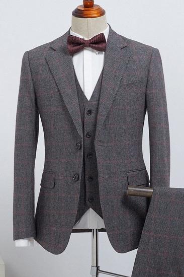 Baron Traditional Grey Plaid Notched Lapel 2 Button Custom Business Suit_2