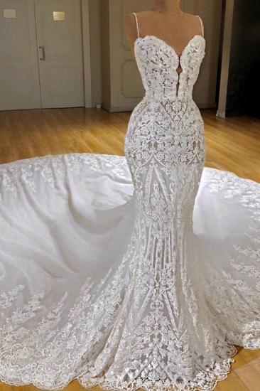 Sexy Lace Mermaid Wedding Dresses | Spaghetti Straps Appliques Bridal Gowns_2