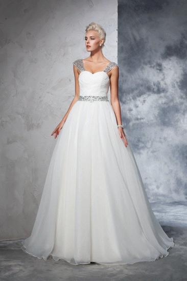 Long Tulle Ball Gown Straps Ruched Sleeveless Wedding Dresses