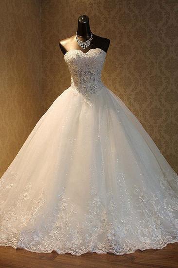 Bradyonlinewholesale Elegant Strapless Tulle Ball Gown Wedding Dress Appliques Sequined Sweetheart Bridal Gowns On Sale_1