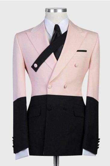 Rafael Pink and Black Double Breasted Point Lapel Mens Suit_1