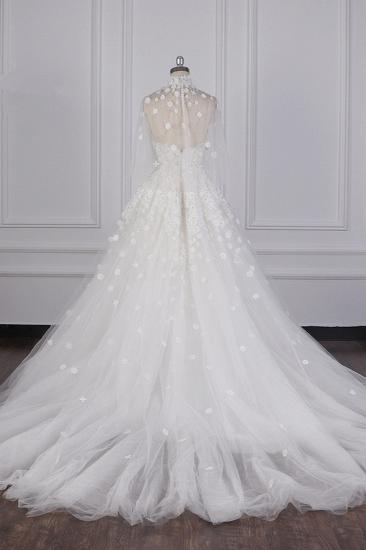Bradyonlinewholesale Chic High-Neck Tulle Lace Wedding Dress Appliques Beadings Long Sleeves Bridal Gowns On Sale_2