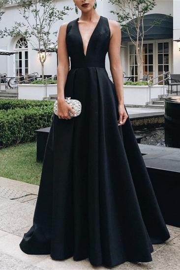 Black Evening Dresses Long V Neckline | Simple evening dresses cheap_1